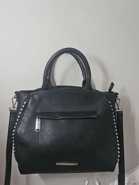 Steve Madden Moto Black &‎ Silver Studded Purse Satchel Handbag - Women